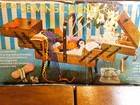 Vtg Wooden Accordion Fold Out Sewing Box Poland 3 Tier Dovetail Legs 18x16x9 Nos
