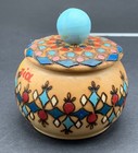 Vintage Romanian Folk Art Trinket Box Romania Hand Painted Wood Incised Souvenir