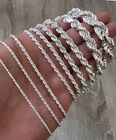 Real 925 Rope Solid Sterling Silver Chain Necklace Italian Durable Diamond Cut