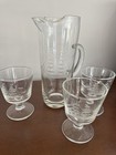 Vintage Nautical Etched Glass Martini Pitcher And 3 Cocktail Glasses 