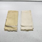 Vintage Kitchen Tea Towel Pair Dishcloth White Yellow Lace Edge Linen Mcm Retro