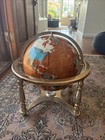 Gemstone World Globe Semi Precious Stone Copper Ocean Metal Stand Decor
