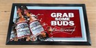 Budweiser Beer Mirror Sign Grab Some Buds Framed Bar Man Cave Anheuser Busch