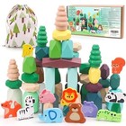 51 Pcs Wooden Stacking Rocks Toys Set For Kids Educational Stacking Blocks   