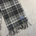 Lochmere Grey Buchanan 100  Cashmere Plaid Scarf Gray White Fringe Made Scotland