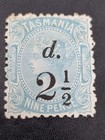 1891 Tasmania Surcharge 2  d On 9d Pale Blue Qv Stamp  Mint   tas  Wmk 