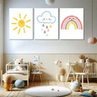 3 Pcs Boho Nursery Canvas Wall Art Sun Rainbow Children Room Painting Picture   