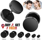2   Black Stud Earrings Faux Gauges Ear Tunnel Stainless Steel Earrings Men Women