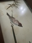 Vintage Asian Framed Wall Art Birds Finch Cherry Blossom Bamboo Aplique Texture