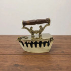 Vintage Brass Charcoal Iron Box  Antique Decorative Iron With Wooden Handle
