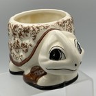 Ceramic Turtle Planter Brown And White Glaze 1970s