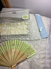 Up Renoma    New In Box  Fan With Lace Hankies  Holder For Fan