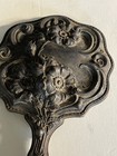 Vintage Vanity Silver Plated Ornate Beveled Hand Mirror Floral Scroll