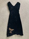 Vintage 1930 s Black Silk Velvet Sleeveless Dress W  Collar 40s S m