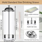 Straw Holder Dispenser 100 Pcs Striped Straws Include  Clear Glass Drinking Str