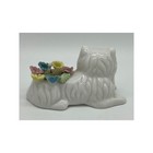 Vintage White Cat Porcelain Sewing Pin Cushion Holder Multicolor Pastel Flowers 