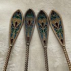 Original Danish Johan G  Kjaerland Set Of Four  4  Sterling Plique A Jour Spoons
