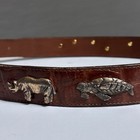 Vintage Honest Belt 30 Brown Leather Silver Endangered Animals Safari Concho