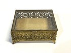 Vintage Beveled Glass Ormolu Filigree Casket Jewelry Box