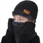 Kids Winter Beanie Hat Scarf Touchscreen Gloves Set Boys Girls 5-15 Years