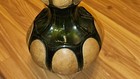 Vintage Empoli Italy Green Glass Leather Decanter Bottle 14 5  Intact Stopper
