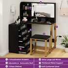 L Shape Makeup Vanity Table Set Led Lighted Mirror With 5 Drawers Dressing Table