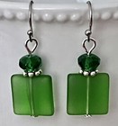 Beautiful Green Crystal And Frosted Sea Glass Earrings 