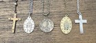 Vintage Catholic Medal Necklace Lot Silver Gold Tone Miraculous Crucifix Cross 5