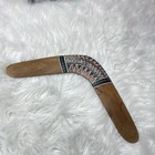Vintage Hand Painted Wooden Boomerang Aboriginal Tribal Art Decor Ethnic Art