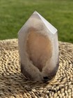 Polished Agate Geode Tower With Druzy Center - 4 5    Standing Crystal Point