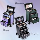 Professional Rolling Makeup Train Case With Drawers  Large Cosmetic Trolley W   
