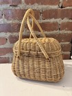 Vintage Small Woven Basket W  Toggle Lid    Handles Cottagecore