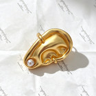 Schiaparelli Gold   tone Ear   shape Pearl Designer Open Adjustable Ring Size 8