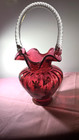 Fenton Glass Legacy Cranberry Basket 95th Anniv Signed Hand Painted Floral    
