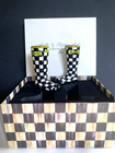 Mackenzie Childs Courtly Check Wellies Salt   Pepper Shakers Hand-painted New