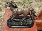 Vintage Equestrian Bronze Resin Horse Statue On Wooden Base Green Felt Bottom