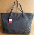 Coach Medium Zip Top Tote In Signature Canvas Fabric Black   Leather  23465