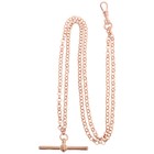 Edwardian 9ct Rose Gold Double Albert Watch Chain   F f    Co Birmingham   T-bar