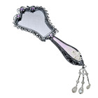 Vintage Hand Held Mirror Sliver Tone Victorian Style Rose Cameo Lace Purple 