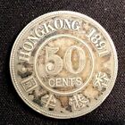 1891 Hong Kong Silver  Lower Grade  50 Cents  Enn Coins