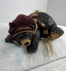 Adorable Black Bear Figurine Adorned With A Knitted Hat   Scarf Home Decor Piece