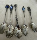 800 Sterling Silver Souvenir Spoons Collection Enamel Lot Of 5