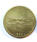 1 - 1990 Rare Two Line Logo Show Biz Pizza Arcade Brass Coin Token -collectable