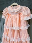 Vintage 1980s Girls 7 8 Cottage Core Party Dress Lace   Layers Peach Shabby 