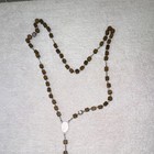 Wood Bead Christian Rosary Necklace W  Crucifix   Virgin Mary Medal