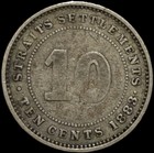 Key Date Straits Settlement Silver 10 Cents 1883 Victoria Catalog  500 Lz714
