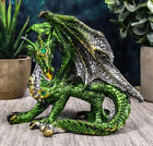 Ebros Metallic Green And Silver Crouching Emerald Dragon Statue 4 75  L Figurine