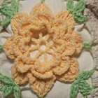 Vintage Hand Crocheted Afghan Throw Pillow 11   Peach Flower Granny Square 