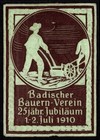 1910 Germany Poster Stamp Baden Farmers    Association 25th Anniversary Jubilee