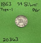 1853 Three Cent Silver Type Coin 3c United States Ag About Good